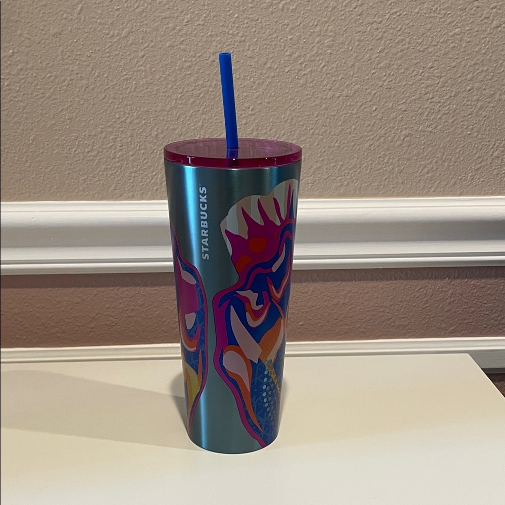 Starbucks Multicolor Butterfly Tumbler with Blue Straw